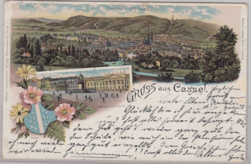 Hessen - Kassel, Gruss aus Mehrbild-Farblitho - gelaufen 1898