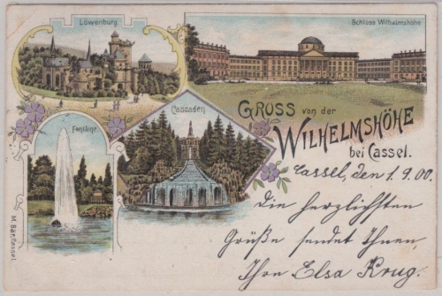 Hessen - Wilhelmshöhe b. Kassel, Gruss aus Mehrbild-Farblitho, gelaufen 1900