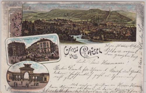 Hessen - Kassel, Gruss aus Mehrbild-Farblitho (Fr. Wilhelm-Platz etc.), gelaufen