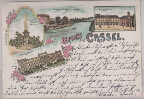 Hessen - Kassel, Gruss aus Mehrbild-Farblitho (Kriegsschule etc.), gelaufen 1902