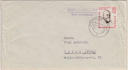 BRD - Steinefrenz/Ort ü, Montabaur, Landpost-L2 a. Brief n. Gotha 1958