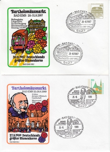BRD - Bad Ems, Bartholomäusmarkt 1985, 1987/89 - 4 Privat-GA-Umschläge + SST