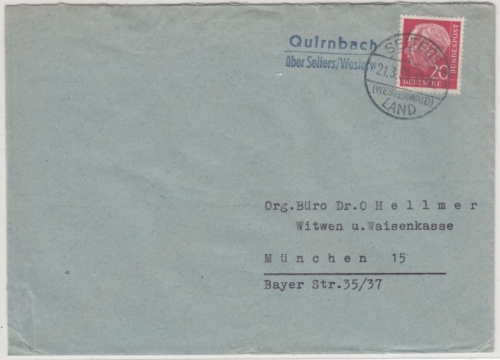 BRD - Quirnbach ü. Selters/Westerw., Landpost-L2 a. Brief 1959
