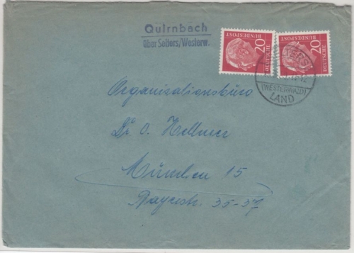 BRD - Quirnbach ü. Selters/Westerw., Landpost-L2 a. Brief n. München 1959