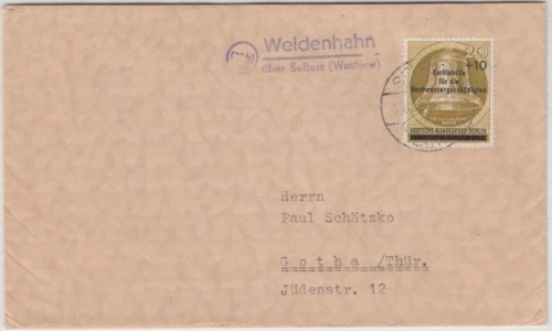 BRD - (22b) Weidenhahn ü. Selters 1957, Landpost-L2 a. Brief n. Gotha