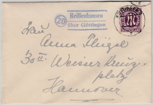 AM-Post - (20) Reiffenhausen ü. Göttingen, Landpost-Ra2 a. Brief 24.11.45 n.