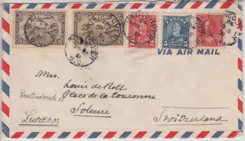 Canada - 2x6 C. airmail stamp etc., airmail Vancouver - SWITZERLAND 1931