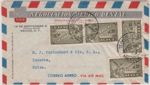 Mexico - 4x30 C. Pegasus, airmail cover Mexico City - SWITZERLAND 1946