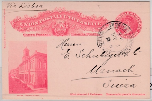 Uruguay - 2 C. picture stationery card (Bolsa - Montevideo), Montevideo 1915