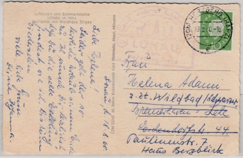 BRD - (20b) Lonau ü. Herzberg, Landpost-Stpl.(illustr. Sonderform !), Karte 1960