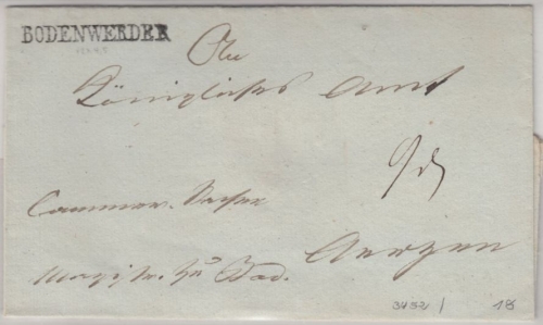Hannover - Bodenwerder, L1 a. undat. Porto-Briefhülle n. Aerzen, ca. 1830