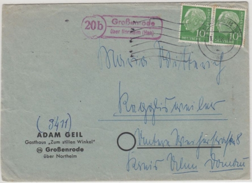 BRD - (20b) Großenrode ü. Northeim (Han), Landpost-Ra2 a. Brief n. Regglisweiler