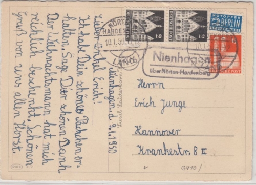 Bizone - (20b) Nienhagen ü. Nörten-Hardenberg, Landpost-Ra2 a. Karte n. Hannover
