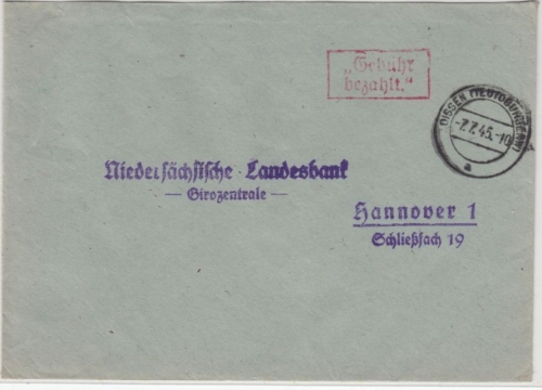 All.Bes. - Dissen (Teutoburger W) 7.7.45, Gebürh bezahlt, Ra2 a. Bankbrief n.