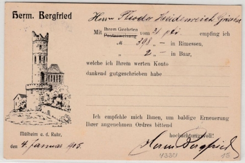 Nordrhein-Westfalen - Mülheim a.d. Ruhr, Herm. Bergfried, illustr. Firmenkarte