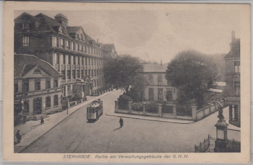 Nordrhein-Westfalen - Sterkrade, Straßenansicht m. Straßenbahn, sw-AK 1922