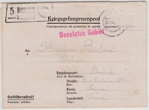 DR - Kriegsgefangenenpost, Faltbrief Vordruck Krefeld-Fichtenhain n. FRANKREICH