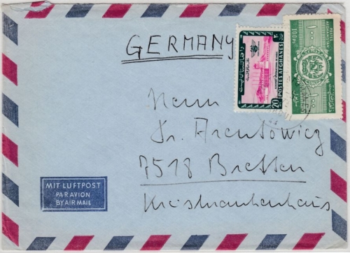 Afghanistan - 20 Afg. Airpost etc., airmail cover to GERMANY, Kaboul - Bretten