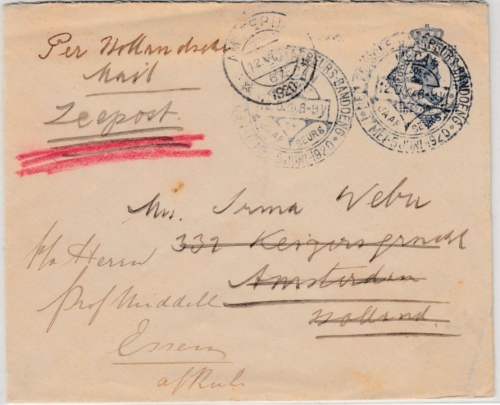 Dutch East Indies - 12 1/2 C. stationery cover to HOLLAND, Medan -Amsterdam 1920