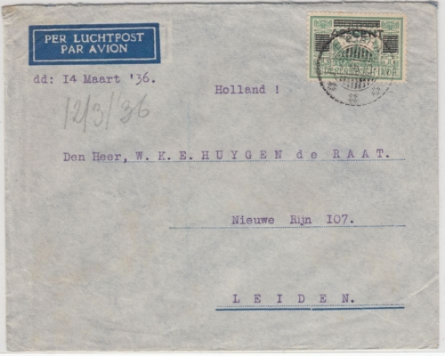 Dutch East Indies - Airmail cover to HOLLAND 1936, Oengaran - Leiden