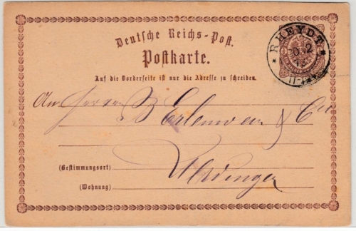 DR - Rheydt 1873, K2 a. 1/2 Gr. Brustschild GA-Karte n. (?)dingen