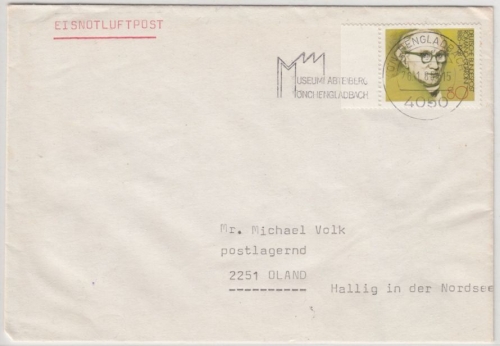 BRD - Eisnotluftpost, Brief Mönchengladbach - Hallig Oland 26.1.85