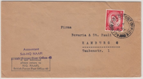 BRD - Field Post Office 774 (Rheindahlen), 2 1/2 P. Elizabeth a. Brief n.Hamburg