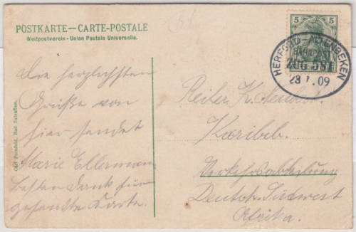 DR - Herford-Altenbeken, Zug 581 Bahnpost-Karte n. DSWA, Bad Salzuflen - Karibib
