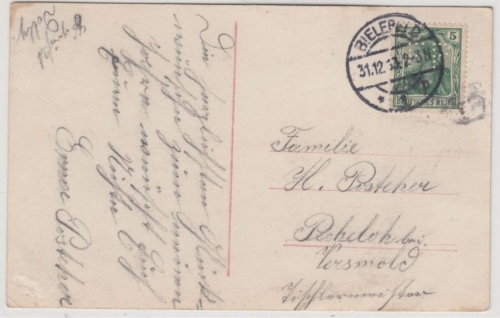 DR - 5 Pfg. Germania/Perfin "FP", Karte Bielefeld - Versmold 1913