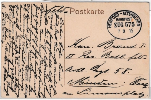 DR - Herford-Altenbeken, Zug 575, Bahnpost - Feldpostkarte Bielefeld - Minden