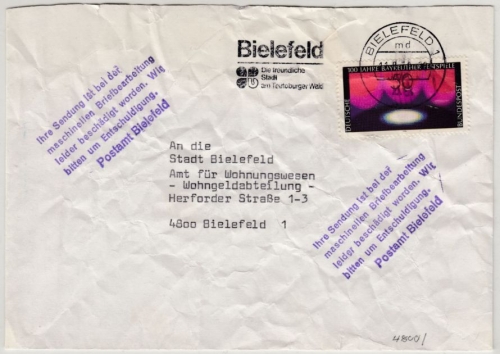 BRD - Ortsbrief Bielefeld 1977, masch. beschädigt/Hinweisstempel !!