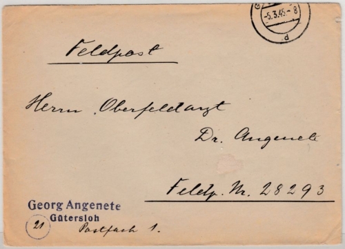 DR - Gütersloh 5.3.45, Feldpostbrief an Fp.Nr. 28293 - spätes Datum !