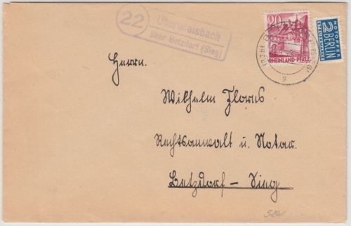 FZ/Rheinl.-Pfalz - (22) Oberdreisbach ü. Betzdorf (Sieg), Landpost-Ra 2 a. Brief