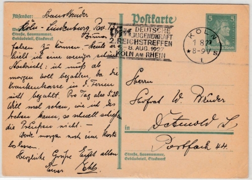 DR - DJK, Deutsche Jugendkraft 2. Reichstreffen, Masch.werbestpl. Köln 1927 a.
