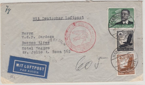 DR - 2 M. Lilienthal u.a., Luftpostbrief n. ARGENTINIEN, Hannover - Buenos Aires