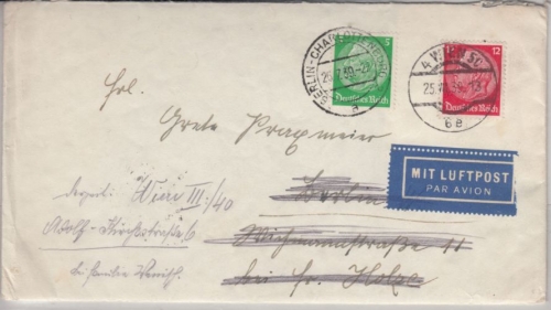 DR - 12 Pfg. Hindenburg, Brief Wien - Berlin 1939, retour mit LUFTPOST (!!)