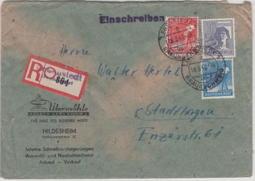 All.Bes./Kontrollrat - Lebenstedt ü. Braunschweig, Poststelle I Einschreibebrief