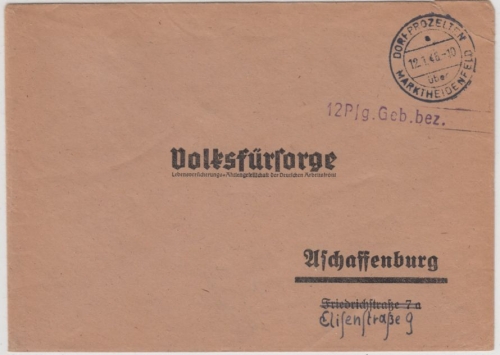 All.Bes. - Dorfprotzelten ü. Marktheidenfeld 12.1.46, 12 Pfg. Geb.bez., Brief n.