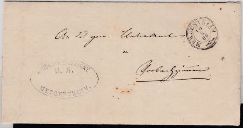 Württemberg - Mergentheim 1866, DKr. a. Dienstbrief n. Vorbachzimmern