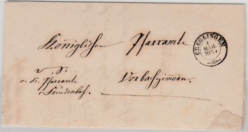 Württemberg - Creglingen 1877, K2 a. Dienst-"Wende"-brief n. Vorbachzimmern