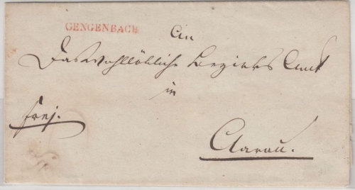 Baden /Schweiz - Gengenbach (1844), roter L1 a. Francobrief n. Aarau, mit Inhalt
