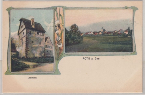 Baden-Württemberg - Roth a. See, Gesamtansicht + Landturm, Farb-AK, ca. 1900