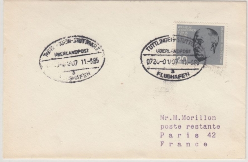 BRD - Überlandpost Tuttlingen - Stuttgart 0720-01/07, Brief n. FRANKREICH 1965