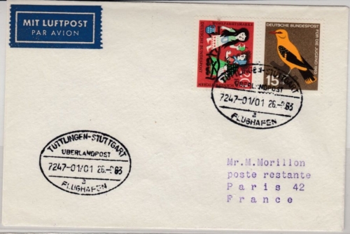 BRD - Überlandpost Tuttlingen - Stuttgart 7247-01/01, Lupo-Brief n. FRANKREICH