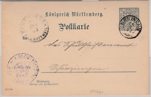 Württemberg - Wehingen 1902, kl. K2 a. 2 Pfg. GA-Karte/Oberamtsverkehr n.