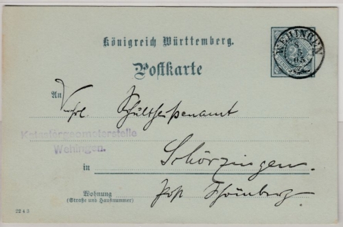 Württemberg - Wehingen 1905, kl. K2 a. 2 Pfg. GA-Karte/Oberamtsverkehr n.