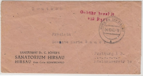All.Bes. - Hirsau (Kr. Calw) 4.12.45, Gebühr bezahlt 12 Rpfg., L2 a. Brief n.