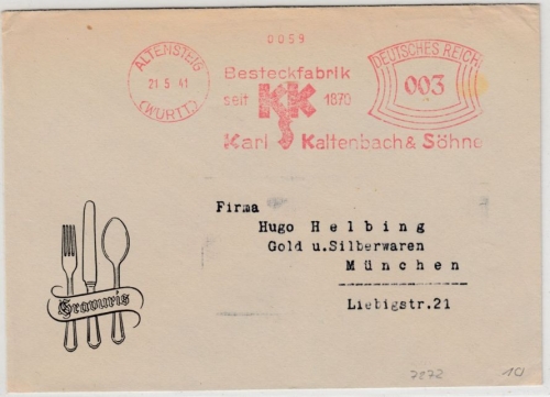 DR - Altensteig 1941, 3 Pfg. AFS "Besteckfabrik KK", illustr. Drucksachenbrief