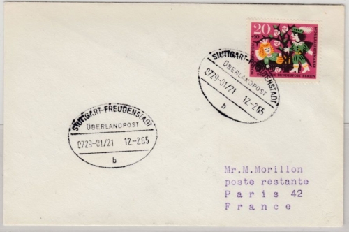 BRD - Überlandpost Stuttgart - Freudenstadt, 0729-01-/21, Brief n. FRANKREICH