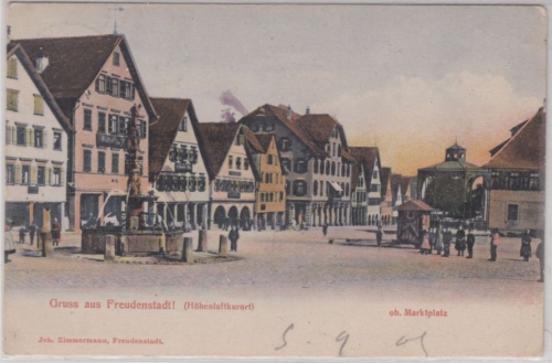 Baden-Württemberg - Freudenstadt Marktplatz, Farb-AK gelaufen 1905